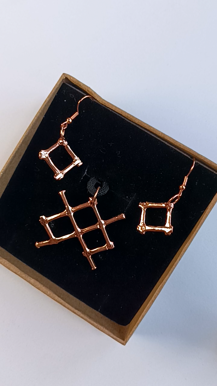 Conjunto de colgante y pendientes de cobre - Joyería de upcycling electroformada