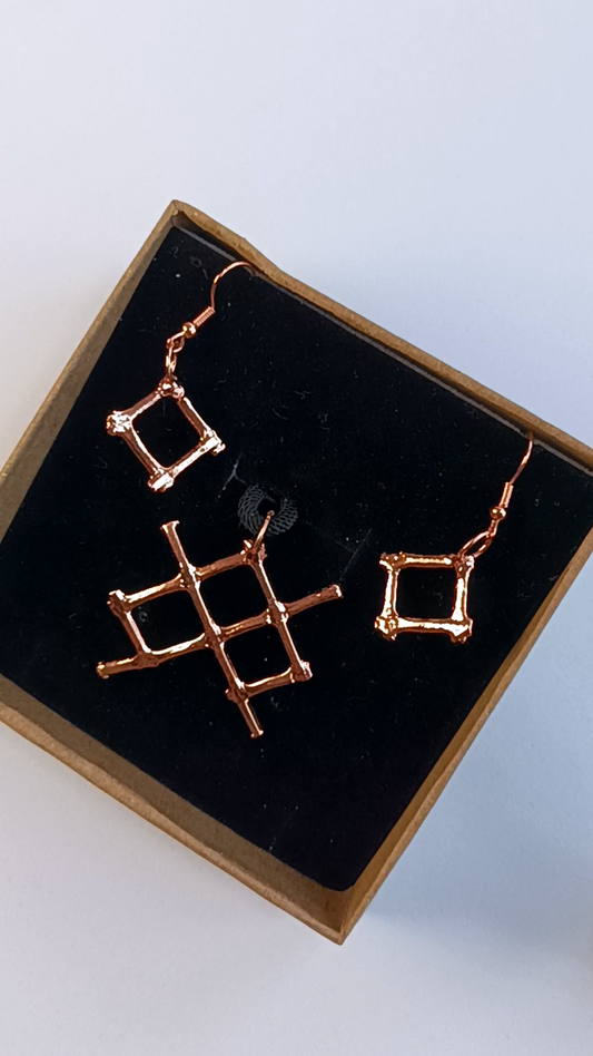 Conjunto de colgante y pendientes de cobre - Joyería de upcycling electroformada